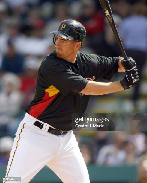 Pittsburgh infielder Adam Laroche prepares for a pitch in Sunday's game against Cincinnati at McKechnie Field in Bradenton, Florida on March 4, 2007.