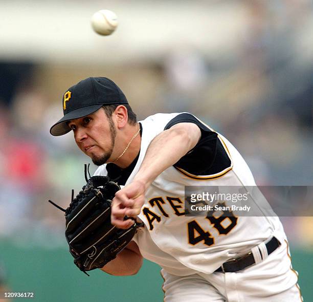 Pittsburgh Pirates' Oliver Perez at pitches during a game against the Milwaukee Brewers at PNC Park in Pittsburgh, Pennsylvania on July 2, 2004.