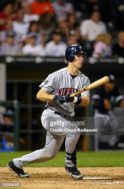 Minnesota Twins' catcher, Joe Mauer, batting during their game against the Chicago White Sox on August 25, 2006 at U.S. Cellular Field in Chicago,...