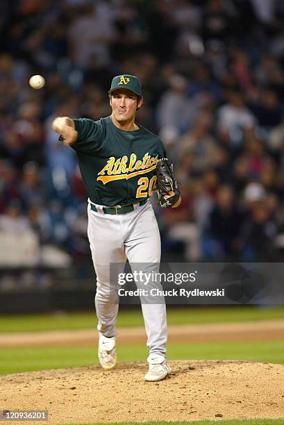 Oakland Athletics' Reliever, Huston Street, attempts a pick-off during their game against the Chicago White Sox May 22, 2006 at U.S. Cellular Field...