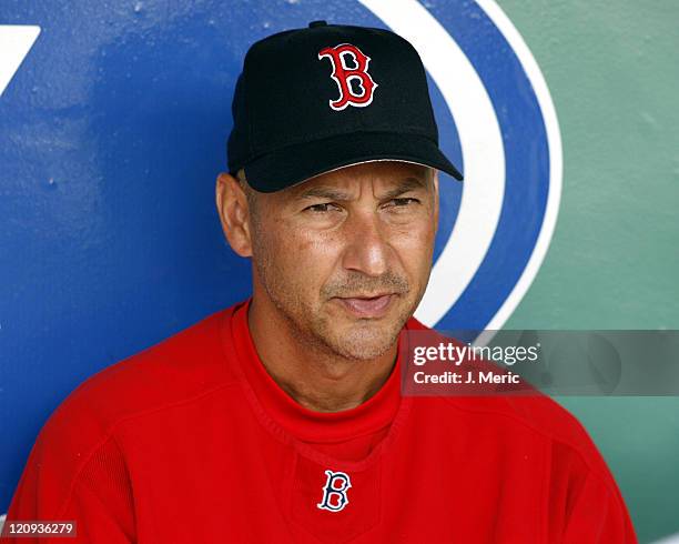Boston manager, Terry Francona talks with reporters prior to Sunday's game against the Minnesota Twins at City of Palms park in Ft. Myers, Florida on...