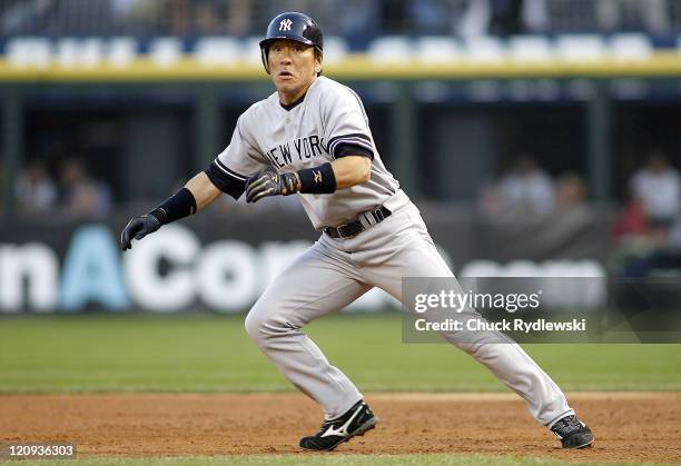 New York Yankees' Left Fielder, Hideki Matsui takes off for 2nd base during their game versus the Chicago White Sox June 6, 2007 at U.S. Cellular...