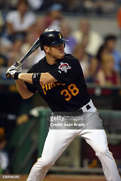 Pittsburgh Pirates Jason Bay in action against the Milwaukee Brewers on July 2, 2004 at PNC Park in Pittsburgh, Pennsylvania.