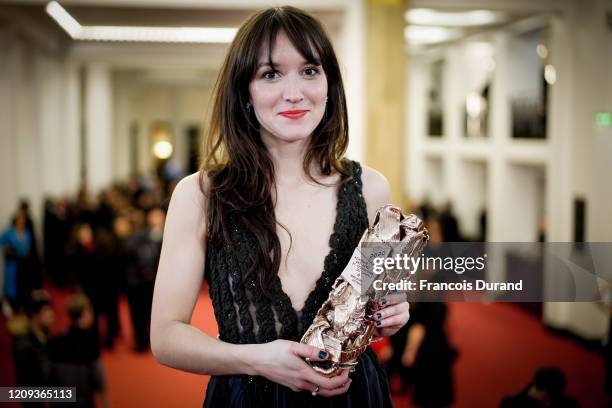 Anais Demoustier poses with the Best Actress award for the movie 'Alice et le Maire' during the Cesar Film Awards 2020 Ceremony at Salle Pleyel on...