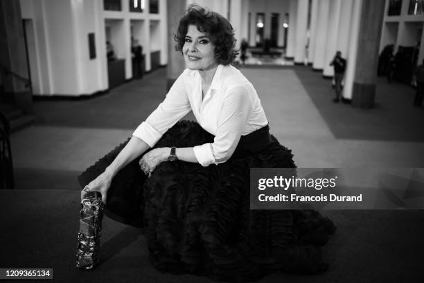 Fanny Ardant poses with the Best Actress in a Supporting Role award for the movie 'La Belle epoque' during the Cesar Film Awards 2020 Ceremony at...