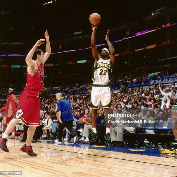 Ronald Murray of the Seattle Supersonics shoots a three-pointer during the Rookie Challenge Presented by Got Milk as part of 2004 NBA All Star...