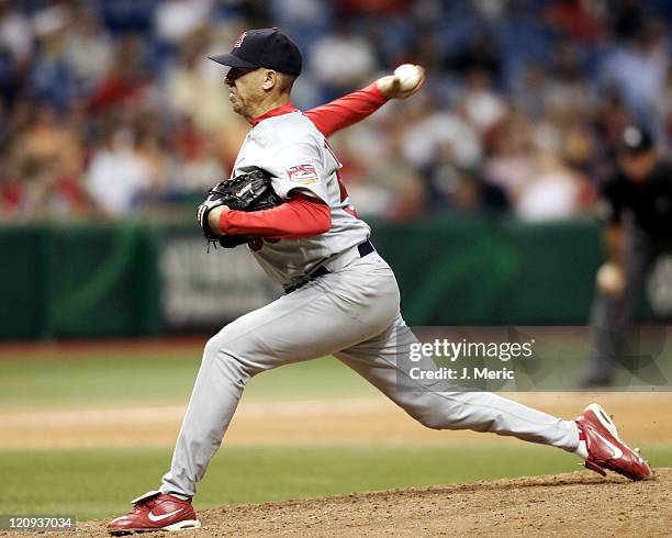 St. Louis Cardinals relief pitcher Julian Tavarez makes a pitch in Friday night's game against the Tampa Bay Devil Rays at Tropicana Field in St....