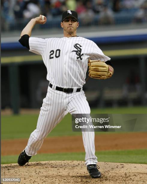 Jon Garland of the Chicago White Sox on the mound during game action against the Detroit Tigers at US Cellular Field in Chicago, Illinois on...