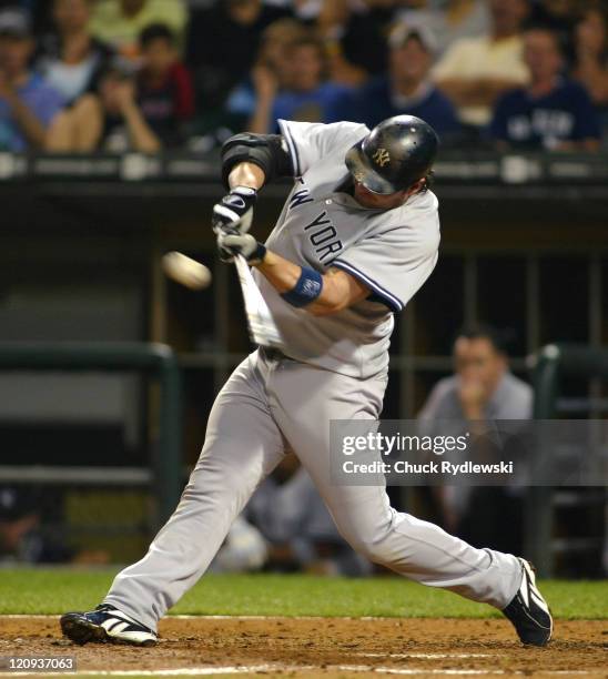 New York Yankees' DH, Jason Giambi, hits a 2-run home run during the game against the Chicago White Sox August 9, 2006 at U.S. Cellular Field in...