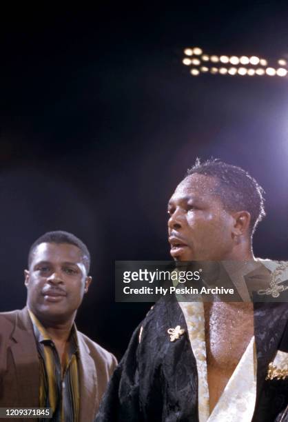 Archie Moore enters the ring prior to his 1956 Heavyweight Bout against James J. Parker, scheduled for 15-rounds on July 25, 1956 at the Toronto...