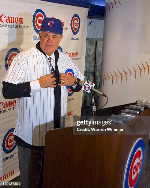 Lou Piniella being introduced as the Manager of the Chicago Cubs at Wrigley Field in Chicago, Illinois on October 17, 2006.