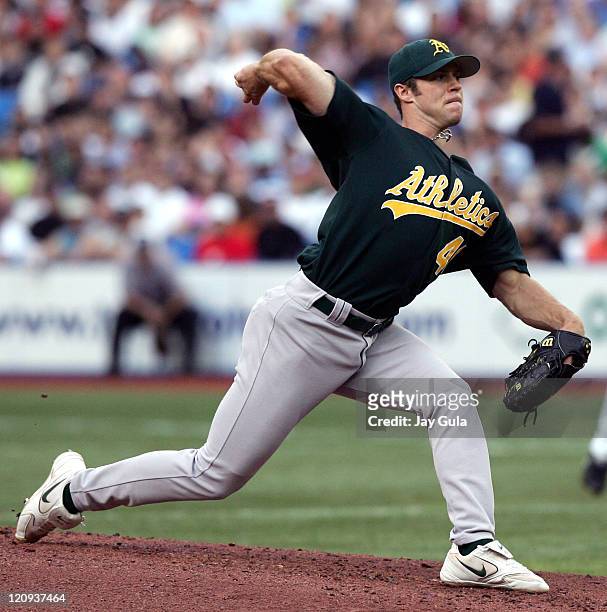 Oakland Athletics Pitcher Rich Harden started against the Toronto Blue Jays in MLB action at Rogers Centre in Toronto, Canada on July 7, 2005.