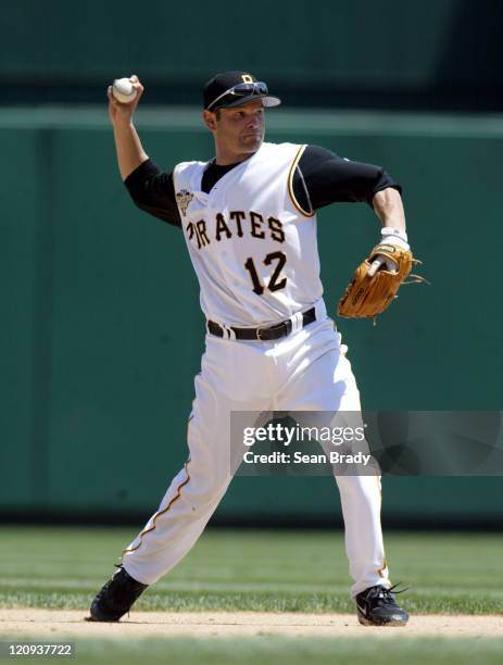 Pittsburgh Pirates Freddy Sanchez throws to first for an out during action against Atlanta at PNC Park in Pittsburgh, Pennsylvania on August 3, 2006.