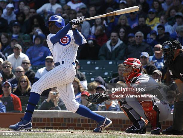 Alfonso Soriano center fielder of the Chicago Cubs, batting during the second inning, at Wrigley Field, Chicago, Illinois on April 15, 2007 where a...