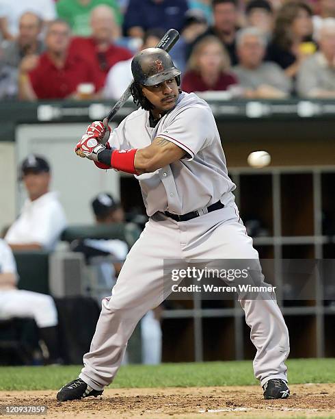 Boston Red Soxs' Manny Ramirez waits on a ball in game action at US Cellular Field in Chicago Illinois, Thursday July 21, 2005. Boston Red Sox over...