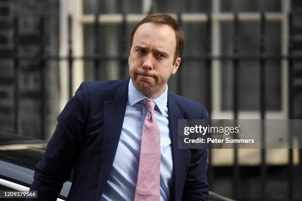 Health Secretary Matt Hancock arrives at 10 Downing Street for today's C-19 committee meeting on April 8, 2020 in London, England. Prime Minister...