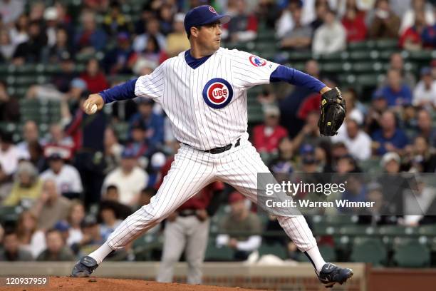 Starting pitcher of the Chicago Cubs, Greg Maddux works during the first inning of play at Wrigley Field in Chicago, Illinois on June 14, 2006. The...