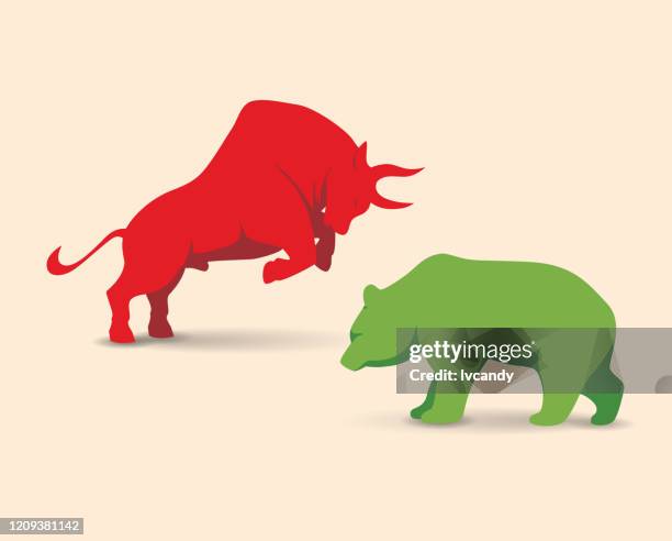 bullenmarkt vs bärenmarkt - bull bear stock-grafiken, -clipart, -cartoons und -symbole