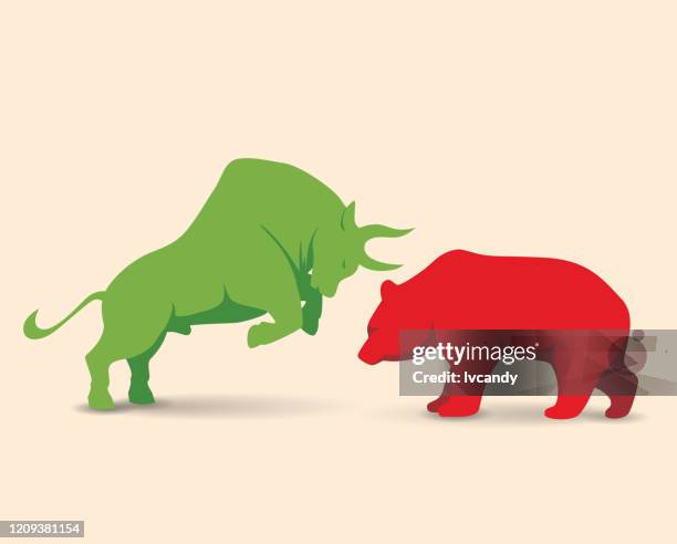 ilustraciones, imágenes clip art, dibujos animados e iconos de stock de mercado alcista vs mercado de osos - stock market