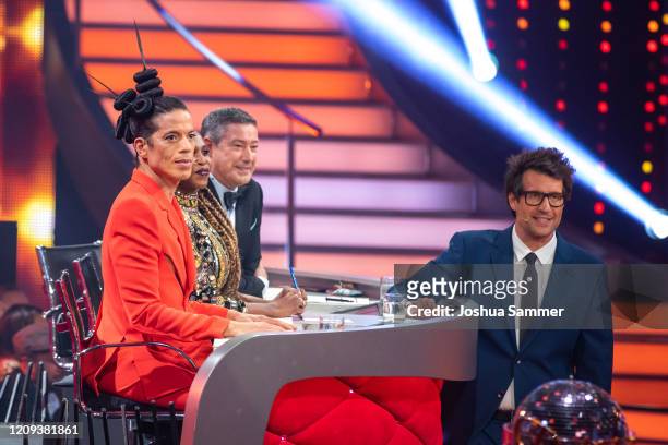 Jorge Gonzalez, Motsi Mabuse, Joachim Llambi and Daniel Hartwich on stage during the 1st show of the 13th season of the television competition "Let's...