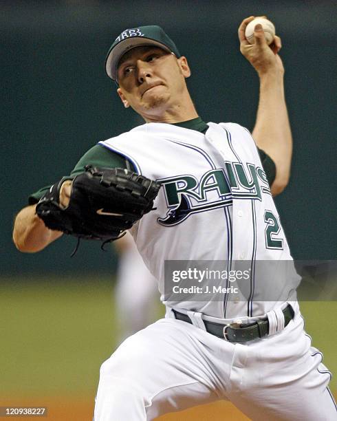 Tampa Bay's Scott Kazmir makes a pitch in Friday night's game against Kansas City at Tropicana Field in St. Petersburg, Florida on April 14, 2006.