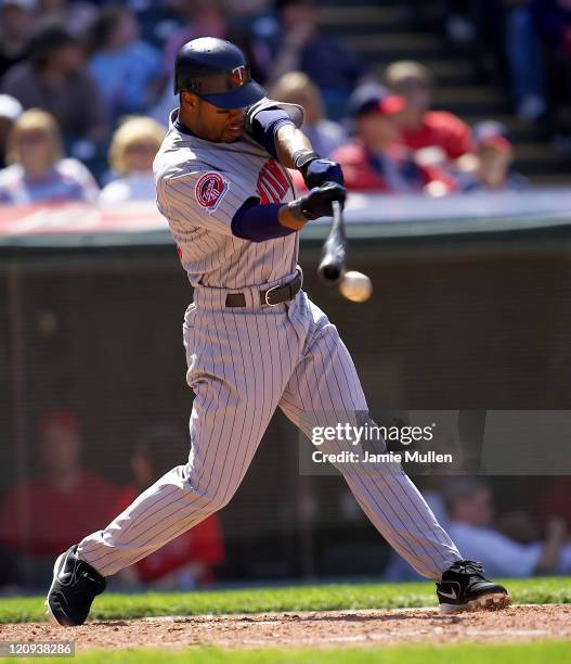 Minnesota Twins left fielder Shannon Stewart in action during the game against the Cleveland Indians, Saturday, April 16 in Cleveland. The Twins won,...