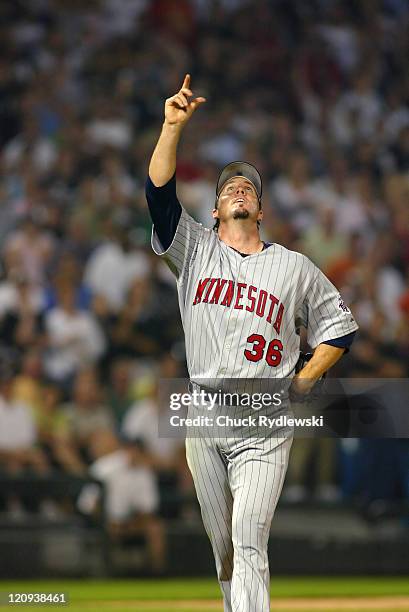 Minnesota Twins' closer, Joe Nathan, locates Jermaine Dye's pop foul during the Twins 5-4 victory over the Chicago White Sox August 25, 2006 at U.S....