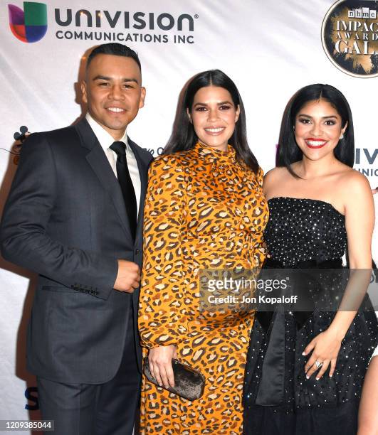 Soria, America Ferrera, and Karrie Martin attend The National Hispanic Media Coalition's 2020 Impact Awards at the Beverly Wilshire Four Seasons...