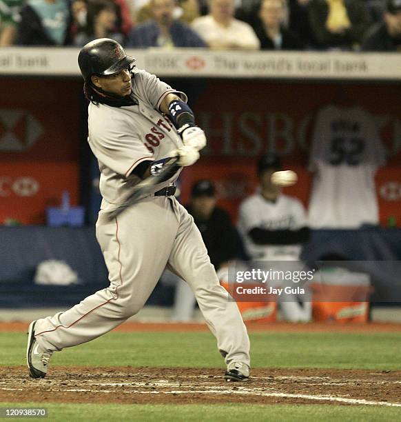 Boston Red Sox Manny Ramirez swings at a pitch in MLB action vs the Toronto Blue Jays at the Rogers Centre in Toronto, Canada on May 10, 2007....