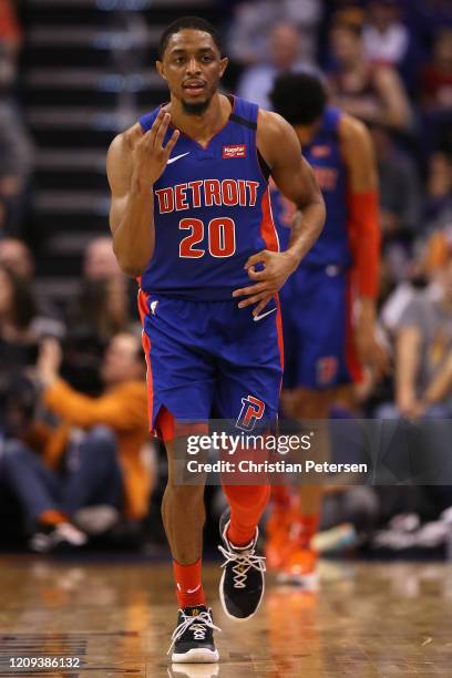 Brandon Knight of the Detroit Pistons reacts to a three point shot against the Phoenix Suns during the second half of the NBA game at Talking Stick...