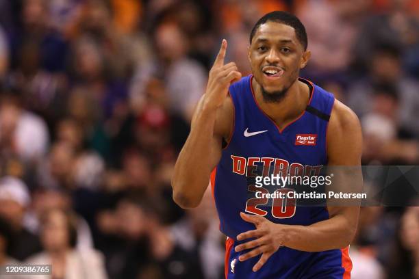 Brandon Knight of the Detroit Pistons reacts to a three point shot against the Phoenix Suns during the second half of the NBA game at Talking Stick...
