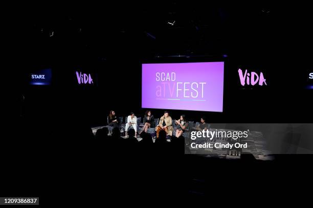 Melissa Barrera, Mishel Prada, Ser Anzoategui, Chelsea Rendon and Roberta Colindrez speak onstage at SCAD aTVfest 2020 - "VIDA" on February 28, 2020...