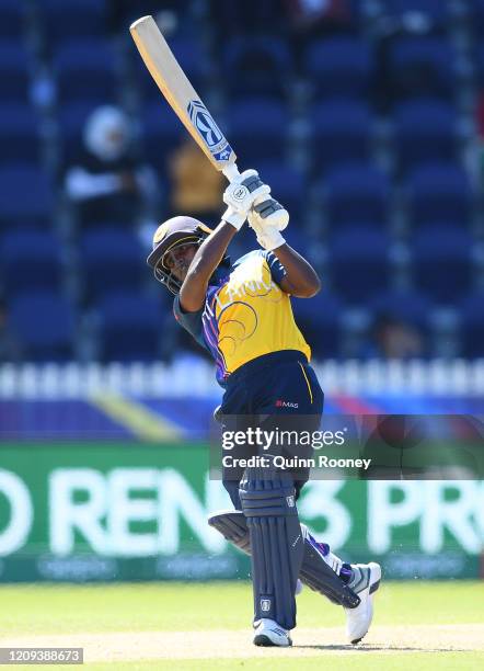 Shashikala Siriwardena of Sri Lanka bats during the ICC Women's T20 Cricket World Cup match between India and Sri Lanka at Junction Oval on February...