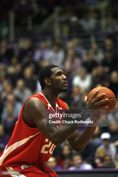 Ohio State Buckeyes' 7' Freshman Center, Greg Oden, against the Northwestern Wildcats January 24, 2007 at Welsh-Ryan Arena in Evanston, Illinois. The...