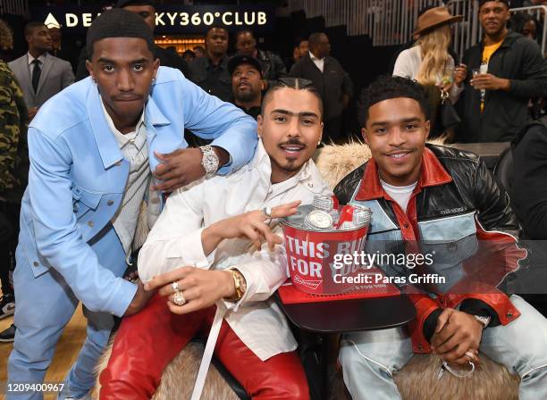Christian Combs, Quincy Brown and Justin Combs attend Brooklyn Nets vs Atlanta Hawks game at State Farm Arena on February 28, 2020 in Atlanta,...
