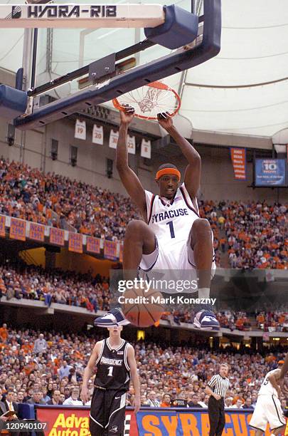 Syracuse Orange forward Hakim Warrick dunks the ball in a game against the Providence College Friars at the Carrier Dome in Syracuse, New York on...