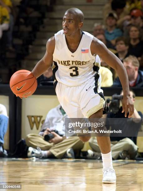 Wake Forest guard Chris Paul looks to start a fast break during the second half of the Demon Deacons 86-75 win over visiting North Carolina State at...