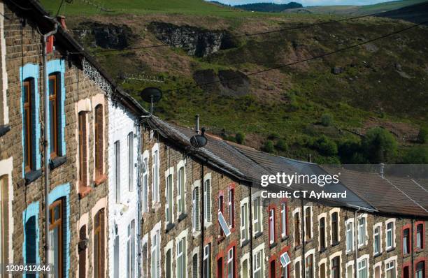 terraced houses of the rhondda valley - coal mine stock pictures, royalty-free photos & images