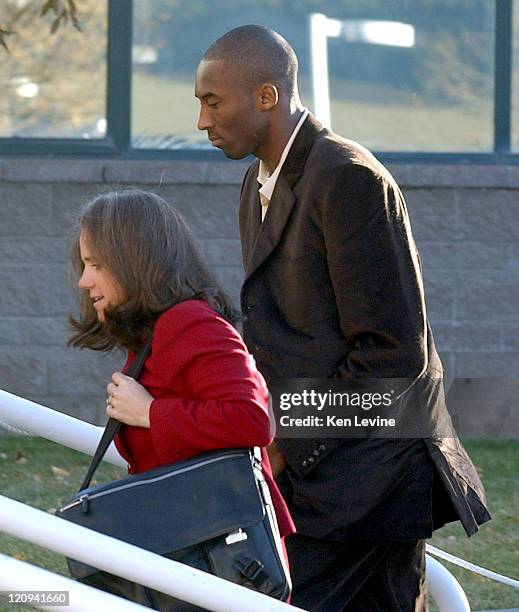 Kobe Bryant arrives at the Eagle County Courthouse with his attorney Pamela Mackey October 15 in Eagle, Colorado.