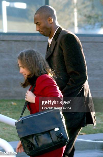 Kobe Bryant arrives at the Eagle County Courthouse with his attorney Pamela Mackey October 15 in Eagle, Colorado.