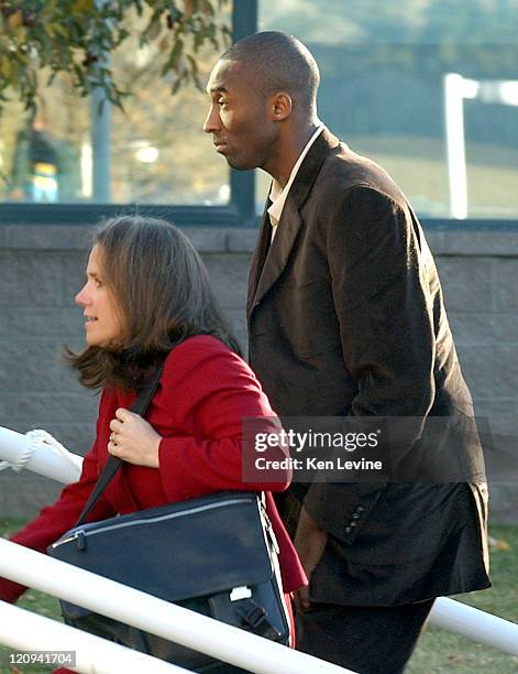 Kobe Bryant arrives at the Eagle County Courthouse with his attorney Pamela Mackey October 15 in Eagle, Colorado.