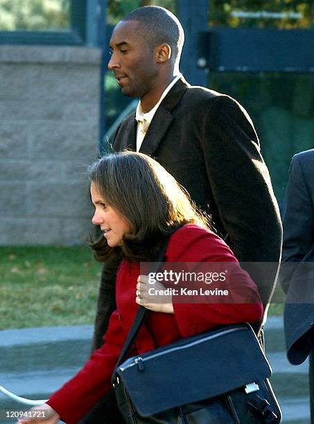 Kobe Bryant arrives at the Eagle County Courthouse with his attorney Pamela Mackey October 15 in Eagle, Colorado.