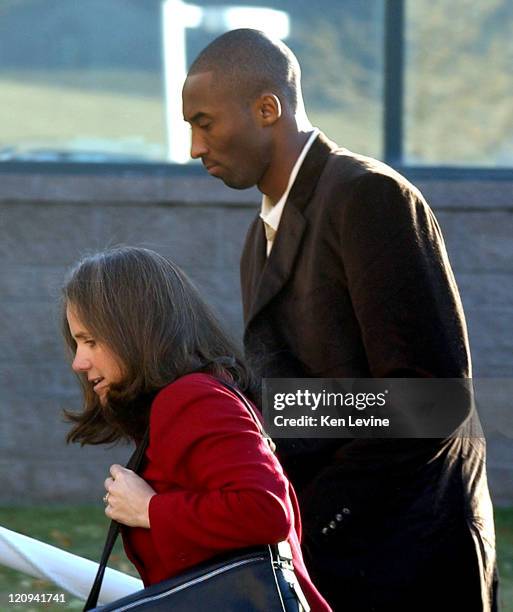 Kobe Bryant arrives at the Eagle County Courthouse with his attorney Pamela Mackey October 15 in Eagle, Colorado.