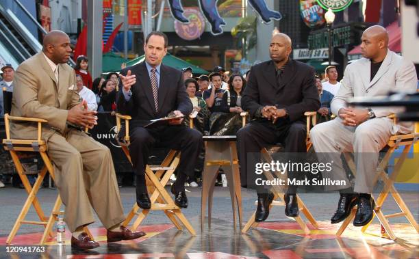 Magic Johnson, Ernie Johnson, Kenny Smith and Charles Barkley during live taping of TNT's "Inside The NBA" at City Walk