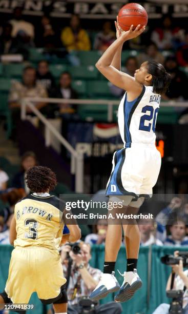 Alana Beard launches a jump shot over Bianca Brown during the first half of Duke's 77-59 victory over Wake Forest at the ACC Women's Basketball...