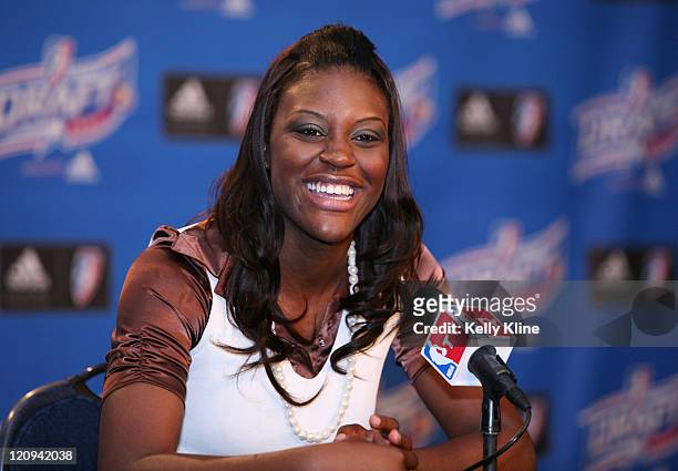Tiffany Jackson of Texas is selected by the New York Liberty as the fifth over all pick in the Draft during the 2007 WNBA Draft at the Renissance...