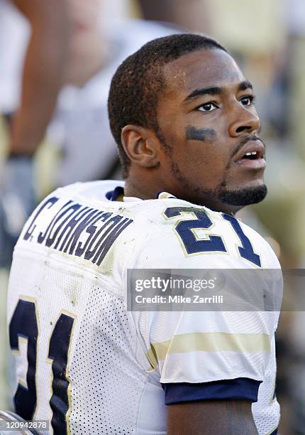 Georgia Tech wide receiver Calvin Johnson watches the scoreboard versus Georgia at Sanford Stadium, Athens, Georgia, November 25, 2006. Georgia...