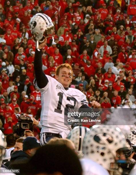 Quarterback John Beck is carried off the field on his players shoulders at Rice-Eccles Stadium in Salt Lake City, Saturday, Nov. 25, 2006. BYU...
