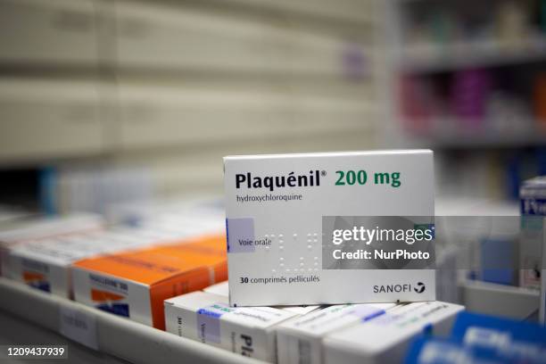 Box of Plaquenil, an anti-malaria drug hydroxychloroquine made by Sanofi, used for years to treat malaria and autoimmune disorders. In France, Pr...