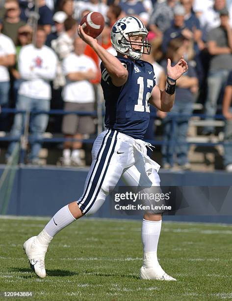 Quarterback John Beck completes a pass against UNLV at LaVell Edwards Stadium in Provo, Utah, Saturday Oct. 21, 2006. BYU defeated UNLV 52-7.